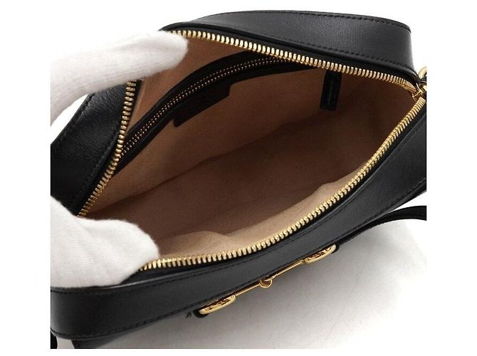 Horsebit 1955 Gucci Piccola borsa a tracolla e a flap in pelle nera con morsetto - vista 5