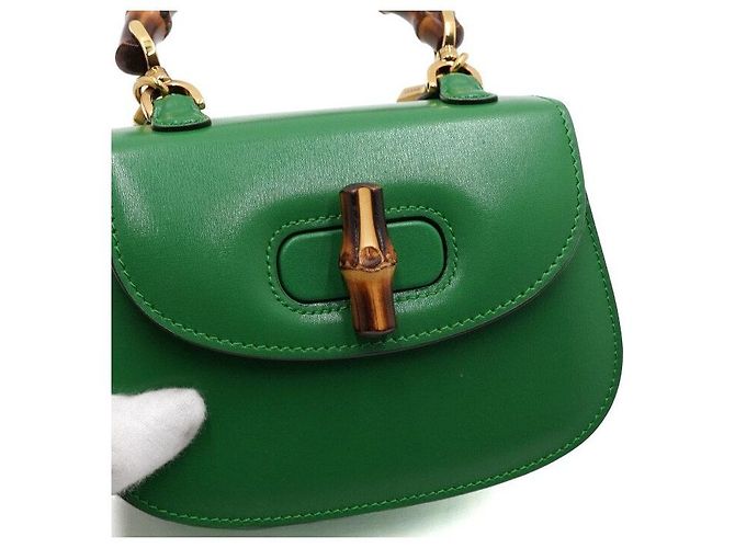 Bamboo Gucci Mini borsa tote con manico in bambù e pelle verde - vista 10