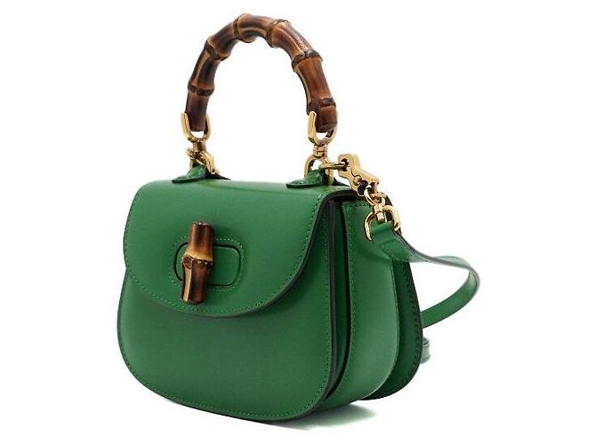 Bamboo Gucci Mini borsa tote con manico in bambù e pelle verde - vista 2