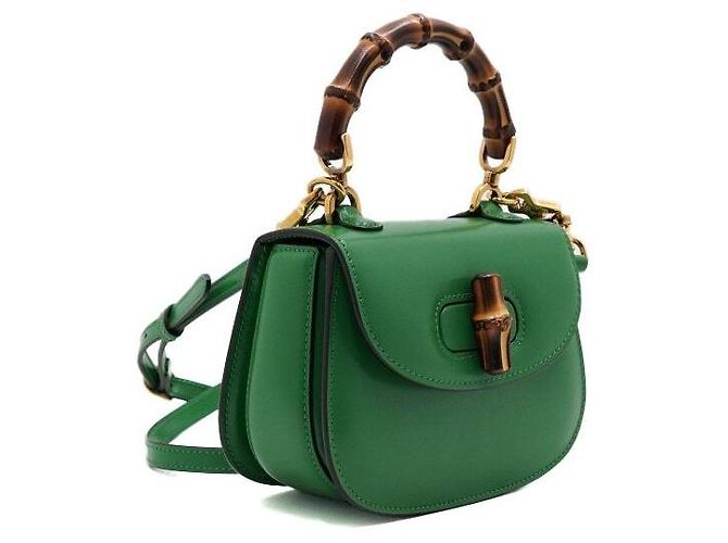 Bamboo Gucci Mini borsa tote con manico in bambù e pelle verde - vista 3