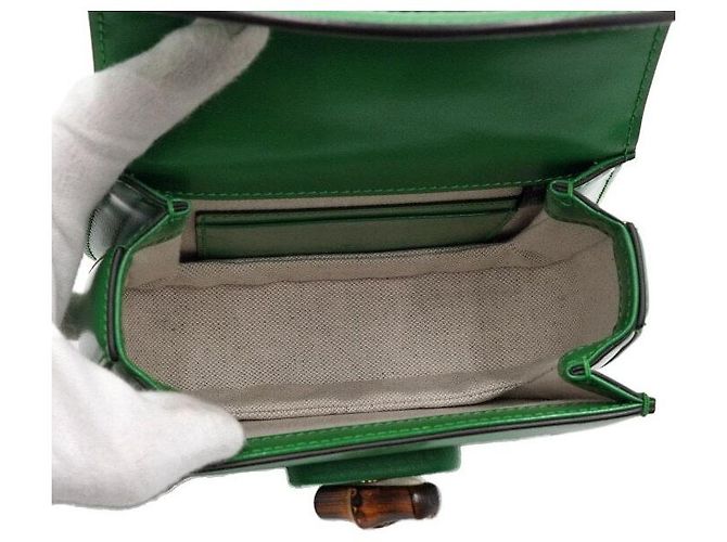 Bamboo Gucci Mini borsa tote con manico in bambù e pelle verde - vista 5