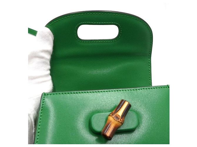Bamboo Gucci Mini borsa tote con manico in bambù e pelle verde - vista 6