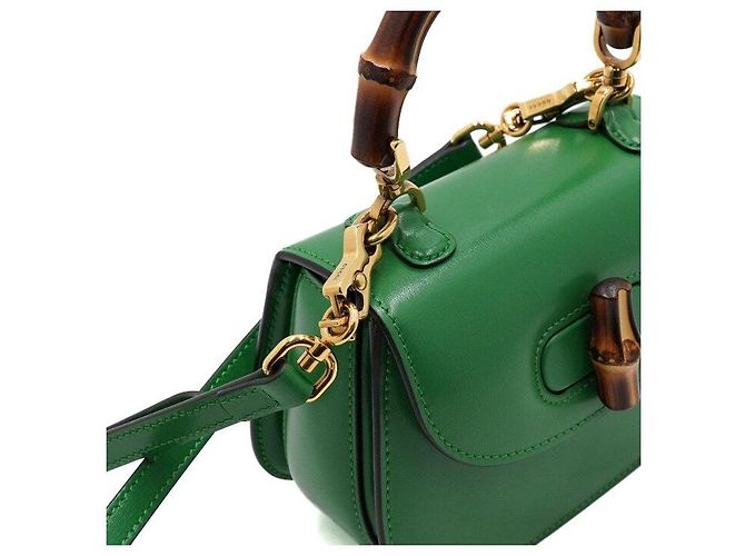 Bamboo Gucci Mini borsa tote con manico in bambù e pelle verde - vista 8