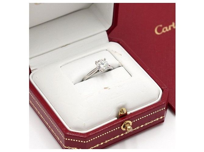 Cartier Platin Solitär Diamant Ehering Größe Silber - Ansicht 7