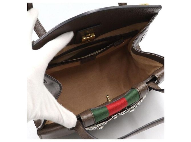 Gucci Borsa Tote e Borsa a Spalla a Tracolla in Pelle Marrone con Farfalla di Cristallo e Manico Superiore - vista 6