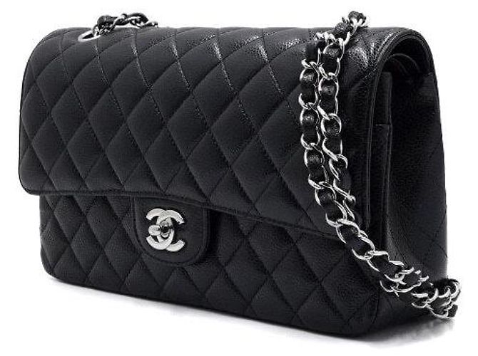 Chanel Borsa a tracolla Black Caviar Classic Medium con catena argentata Nero - vista 3