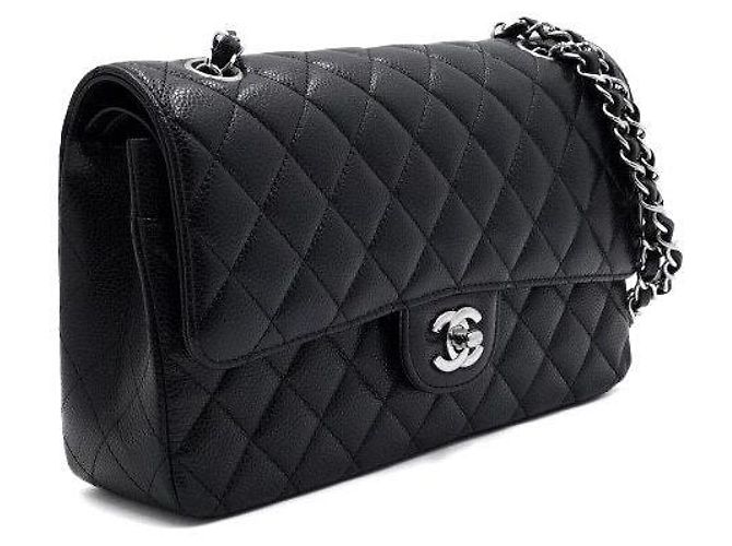 Chanel Borsa a tracolla Black Caviar Classic Medium con catena argentata Nero - vista 4