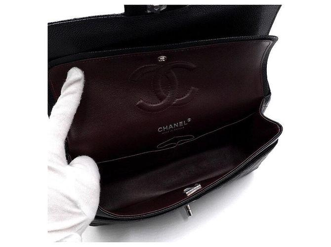 Chanel Borsa a tracolla Black Caviar Classic Medium con catena argentata Nero - vista 7