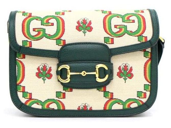 Gucci Canvas Horsebit Schultertasche Limitierte Edition Golden - Ansicht 2