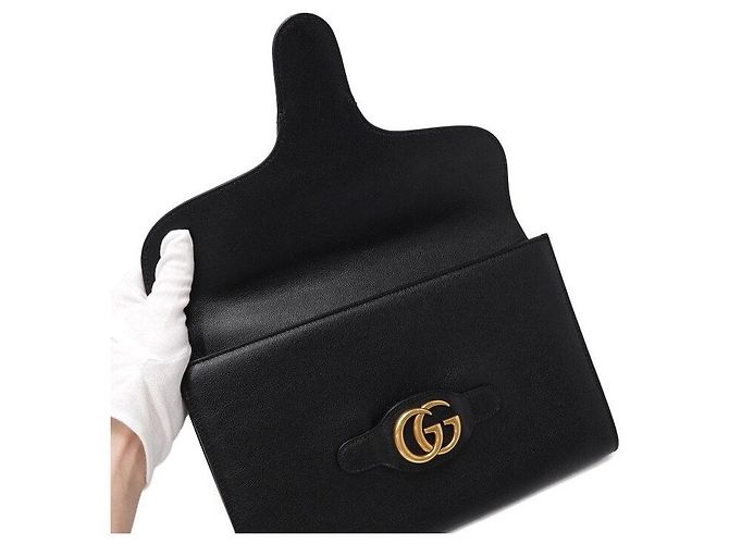 Gucci Clutch con patta in pelle nera - vista 6