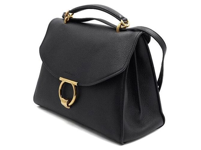 Salvatore Ferragamo Gold Gancini Margot Large Tote Bag mit Tragegriff Schwarz - Ansicht 2