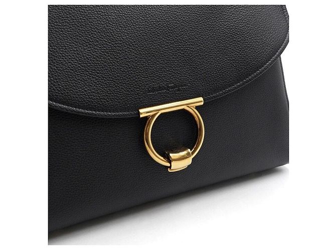 Salvatore Ferragamo Gold Gancini Margot Large Tote Bag mit Tragegriff Schwarz - Ansicht 9