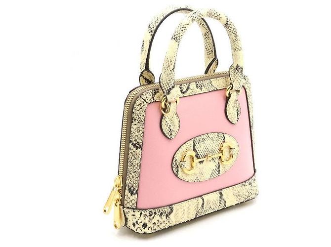 Horsebit 1955 Gucci Limitierte Mini Top Handle, Tote und Crossbody Tasche aus rosa Python mit Horsebit Pink - Ansicht 3