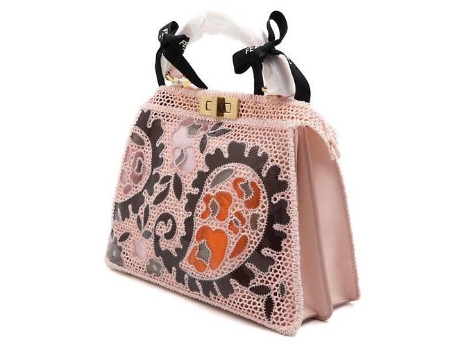 Fendi Borsa Tote Medium SEE YOU in PVC macramé rosa Peekaboo - vista 2