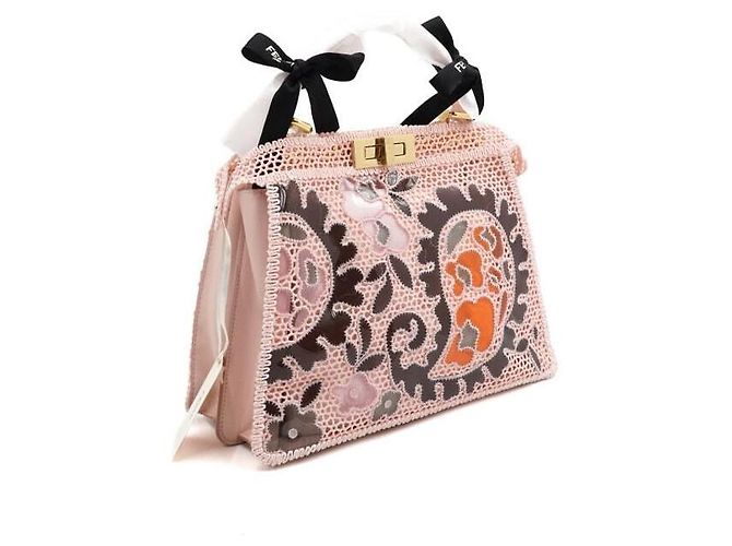 Fendi Borsa Tote Medium SEE YOU in PVC macramé rosa Peekaboo - vista 3