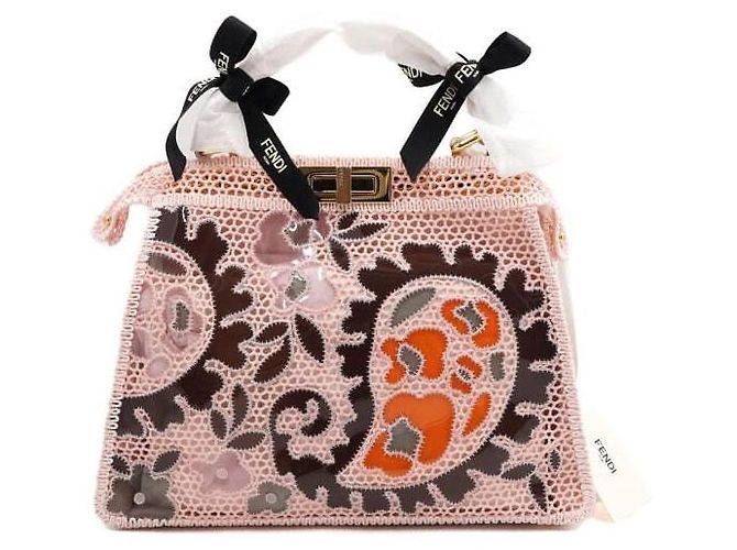 Fendi Borsa Tote Medium SEE YOU in PVC macramé rosa Peekaboo - vista 4