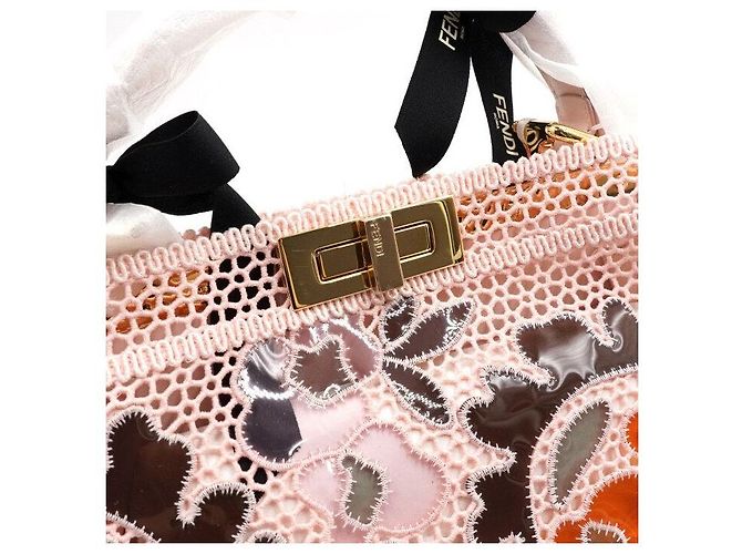 Fendi Borsa Tote Medium SEE YOU in PVC macramé rosa Peekaboo - vista 9