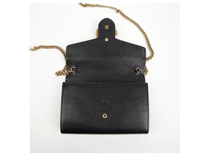 Gucci Borsa a tracolla portafoglio in pelle GG Marmont con catena Nero - vista 10