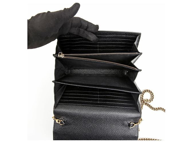 Gucci Borsa a tracolla portafoglio in pelle GG Marmont con catena Nero - vista 11