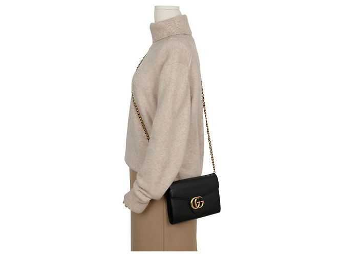 Gucci Borsa a tracolla portafoglio in pelle GG Marmont con catena Nero - vista 12