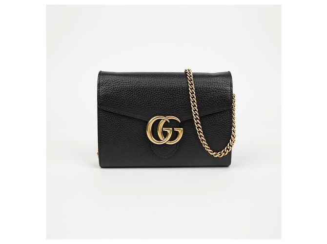 Gucci Borsa a tracolla portafoglio in pelle GG Marmont con catena Nero - vista 2