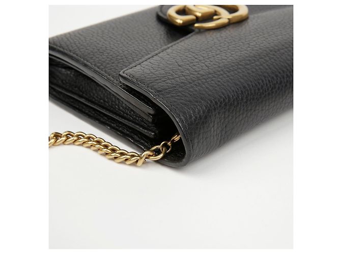 Gucci Borsa a tracolla portafoglio in pelle GG Marmont con catena Nero - vista 7
