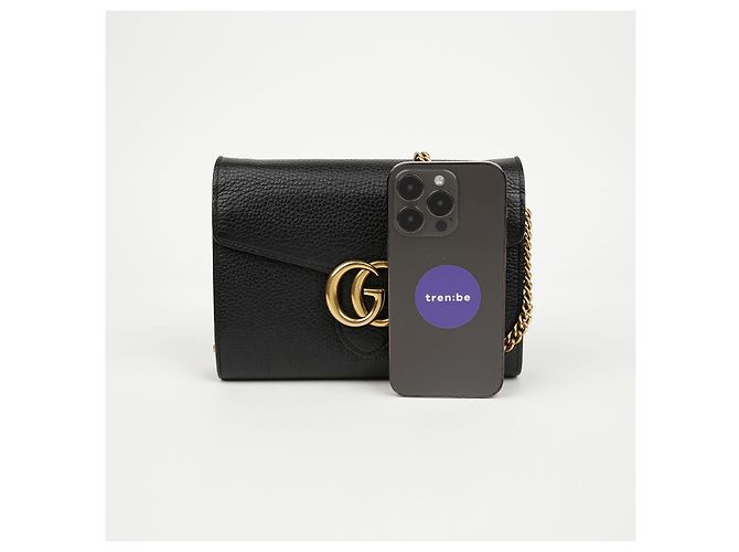 Gucci Borsa a tracolla portafoglio in pelle GG Marmont con catena Nero - vista 9