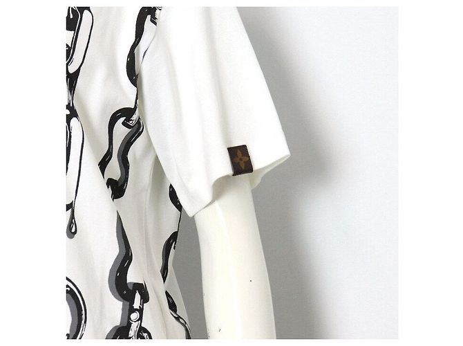 Louis Vuitton Vestido corto de manga corta en algodón blanco con estampado de cadena - vista 3