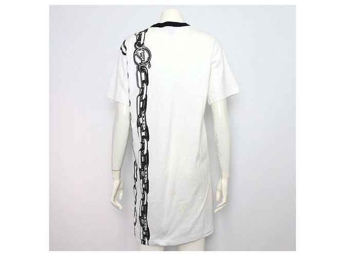 Louis Vuitton Vestido corto de manga corta en algodón blanco con estampado de cadena - vista 4