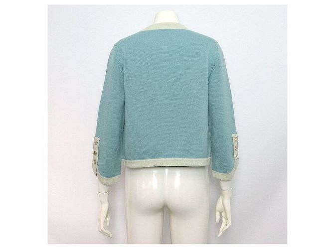 Chanel Cashmere-Strickjacke für Damen mit silbernem CC-Logo-Knopf Blau - Ansicht 4