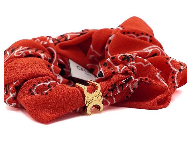 Céline Americana Bandana roter Seiden-Scrunchie mit goldfarbenem Messing-Haarspange - Ansicht 2