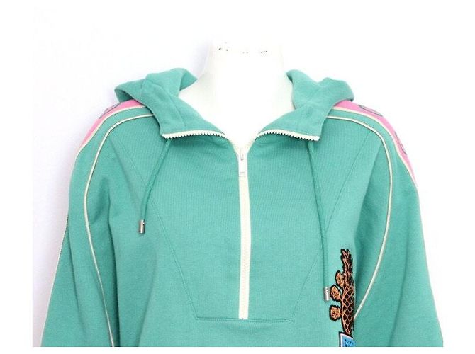 Gucci Unisex Baumwoll-Anorak Kapuzen-T-Shirt mit Ananas-Logo Saison Grün - Ansicht 2