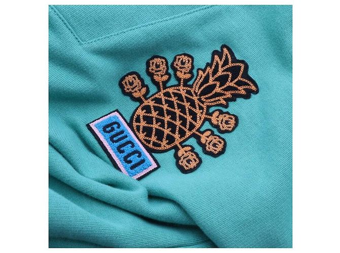 Gucci Unisex Baumwoll-Anorak Kapuzen-T-Shirt mit Ananas-Logo Saison Grün - Ansicht 5
