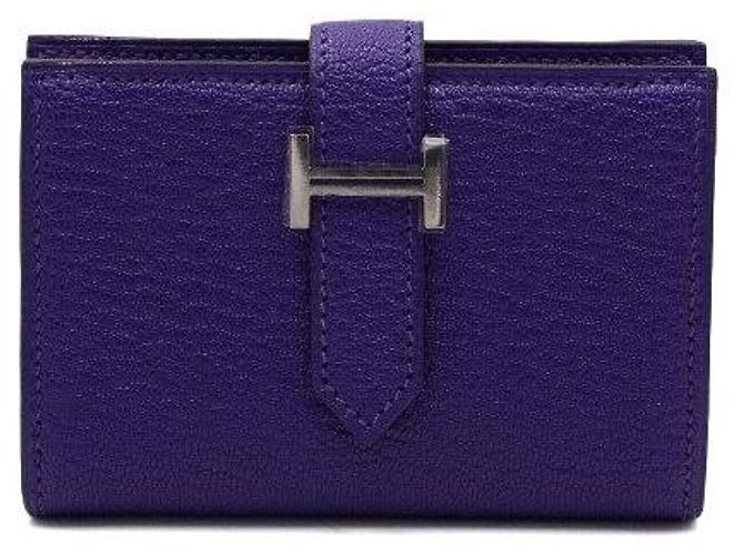 Hermès Mini-Geldbörse in Lila mit silberner Hardware Unisex Kartenhalter - Ansicht 2