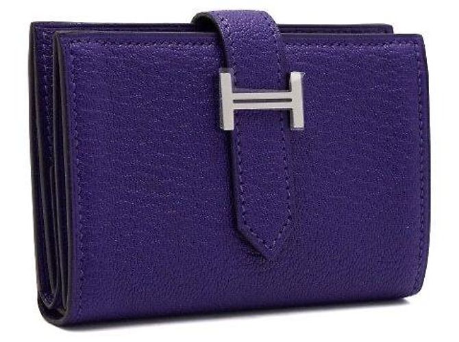 Hermès Mini-Geldbörse in Lila mit silberner Hardware Unisex Kartenhalter - Ansicht 4