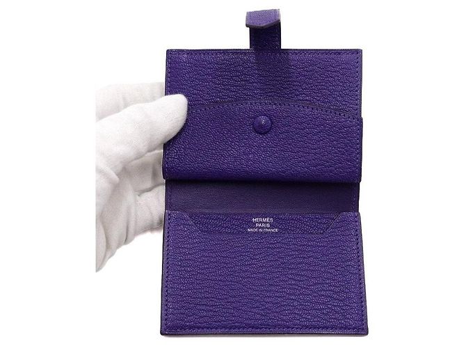 Hermès Mini-Geldbörse in Lila mit silberner Hardware Unisex Kartenhalter - Ansicht 6