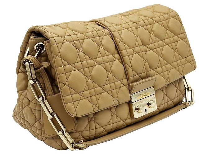 Dior Borsa a tracolla con patta in agnello beige con finiture dorate Marrone - vista 3