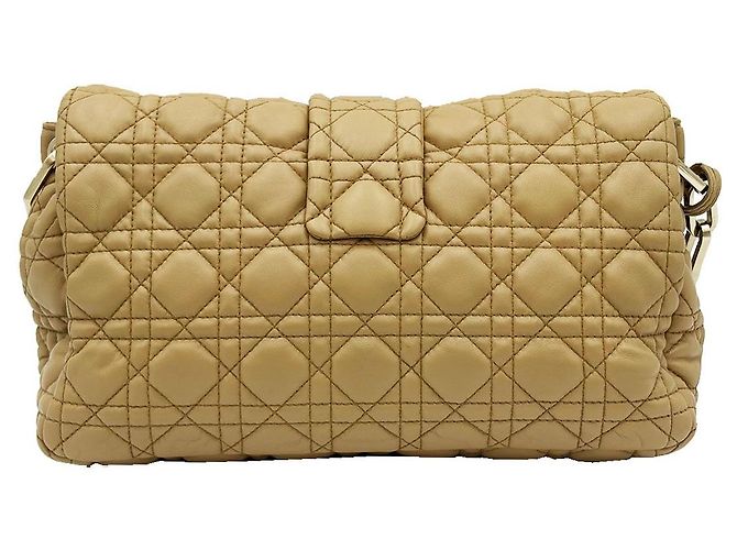 Dior Borsa a tracolla con patta in agnello beige con finiture dorate Marrone - vista 4