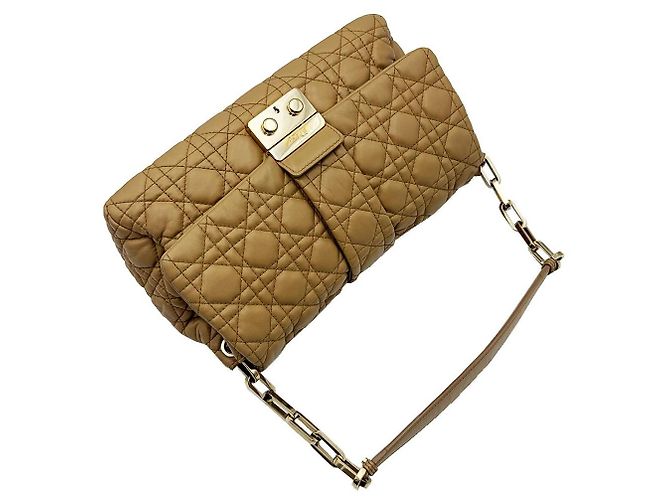 Dior Borsa a tracolla con patta in agnello beige con finiture dorate Marrone - vista 5