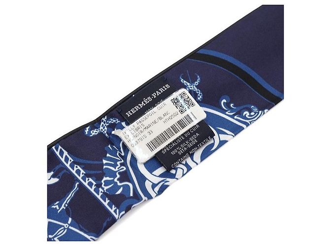 Hermès Ex-Libris Forever Twilly Halstuch mit Lederbesatz Blau - Ansicht 4