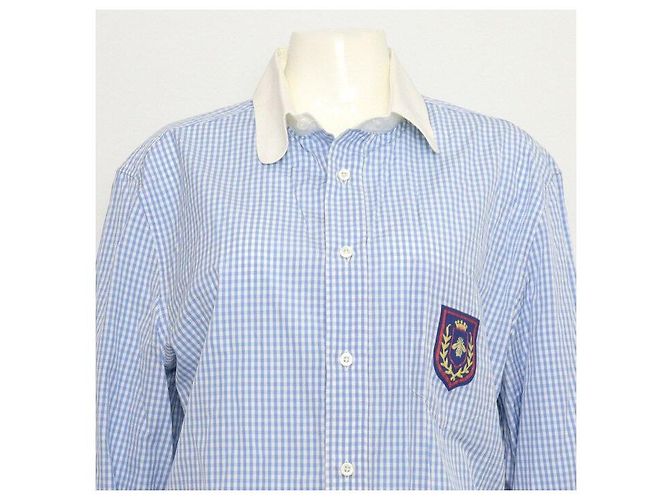 Gucci Camisa unissex de algodão com listras e xadrez azul - vista 2