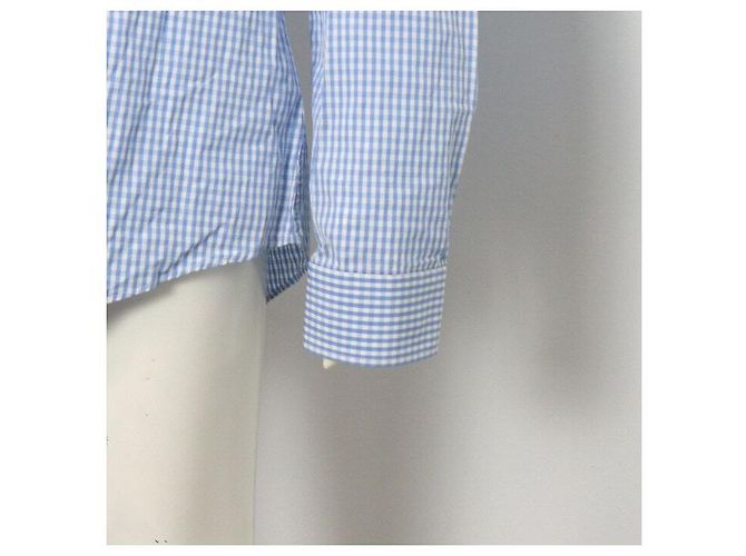 Gucci Camisa unissex de algodão com listras e xadrez azul - vista 3