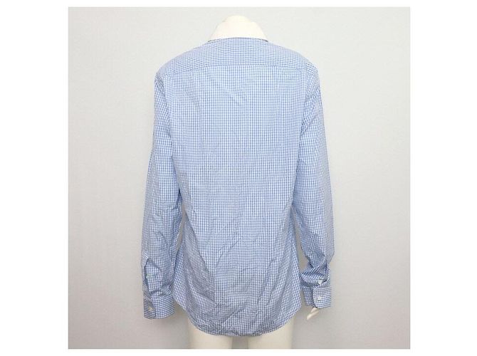 Gucci Camisa unissex de algodão com listras e xadrez azul - vista 4