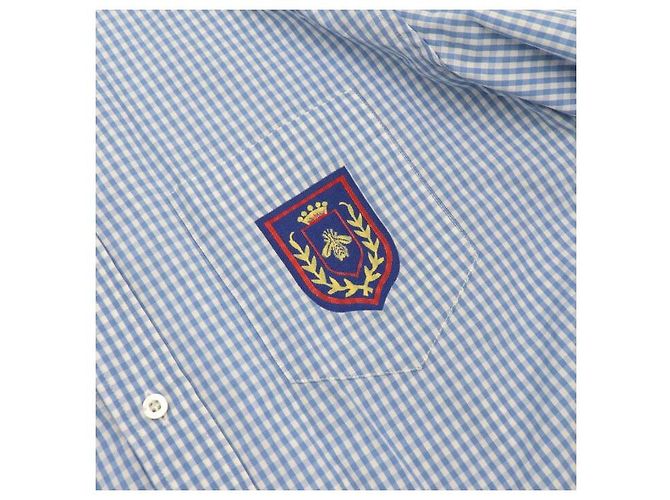Gucci Camisa unissex de algodão com listras e xadrez azul - vista 6