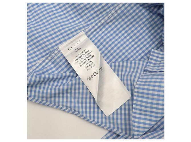Gucci Camisa unissex de algodão com listras e xadrez azul - vista 7