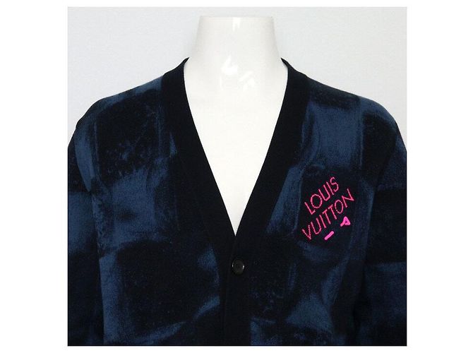 Louis Vuitton Cardigan in jacquard Damier Salt Blu - vista 2