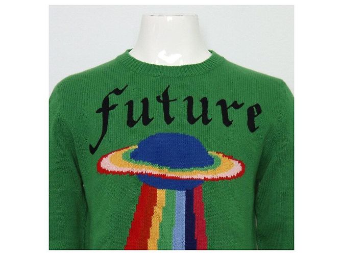 Gucci Langarm-Strick-T-Shirt Unisex Green UFO FUTURE Grün - Ansicht 2