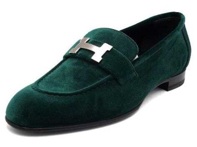 Hermès Mocassini Green Velvet Logo Paris da donna Verde - vista 2