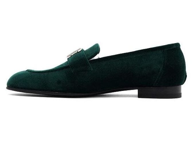Hermès Mocassini Green Velvet Logo Paris da donna Verde - vista 4