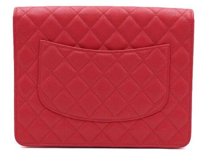 Chanel Clutch da donna in caviar rosso con logo CC dorato - vista 4